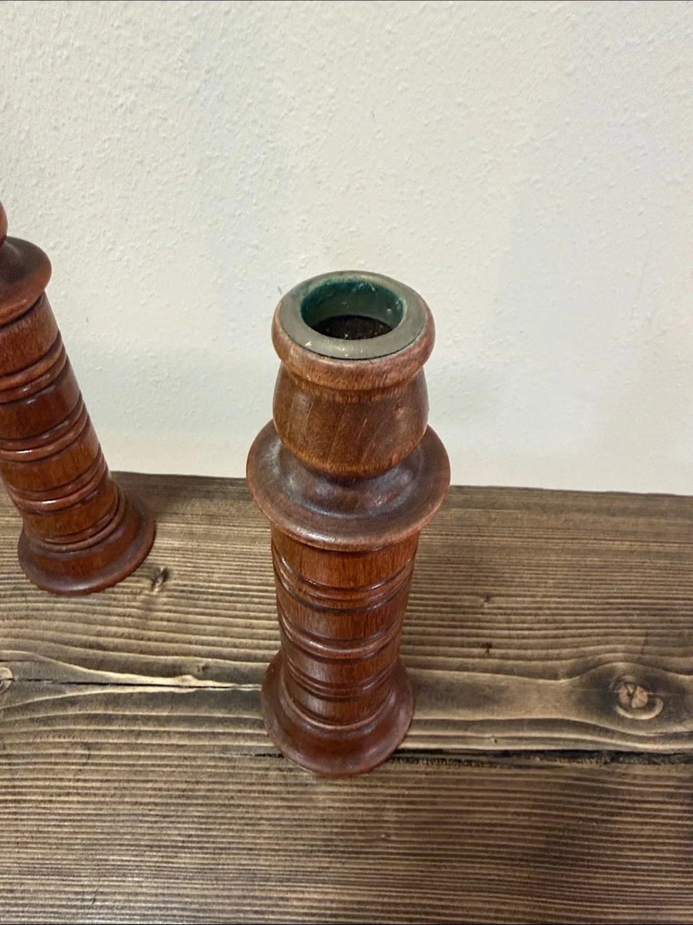 Vintage Solid Wood Candlestick Holders Set of 2 Turned Wooden Candle Holders